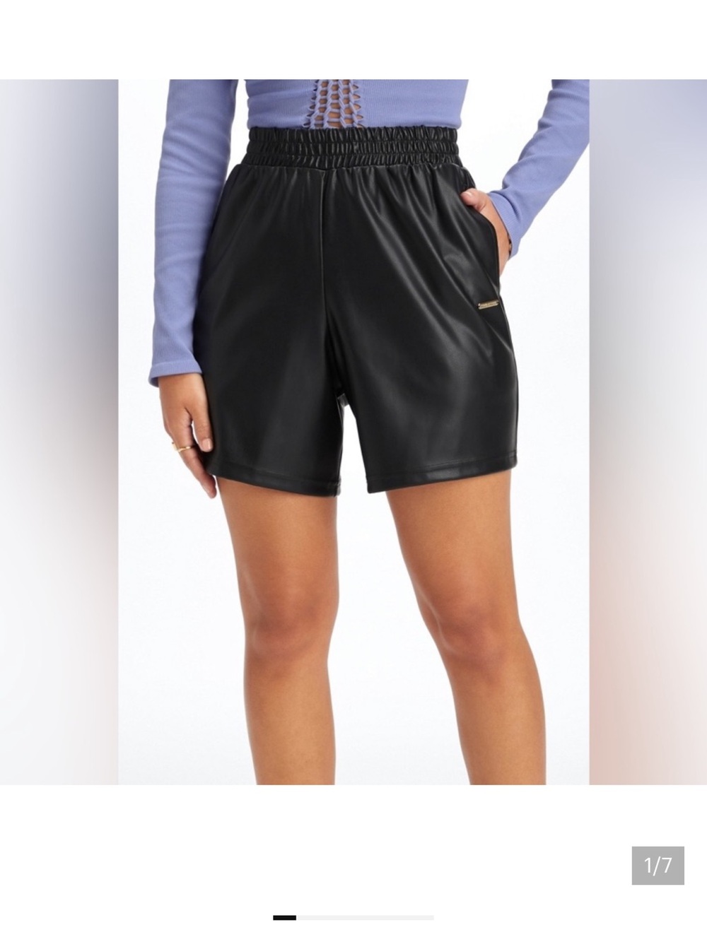 Fabletics Black Vegan Leather Elastic-Waist Shorts